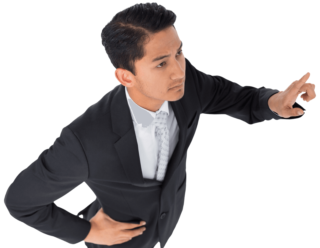 Innovative Biracial Businessman Pointing on Transparent Background