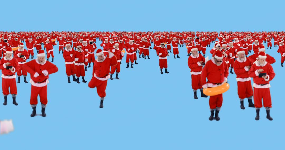 Hundreds of Santa Claus Characters Running on Blue Background - Free Images, Stock Photos and Pictures on Pikwizard.com