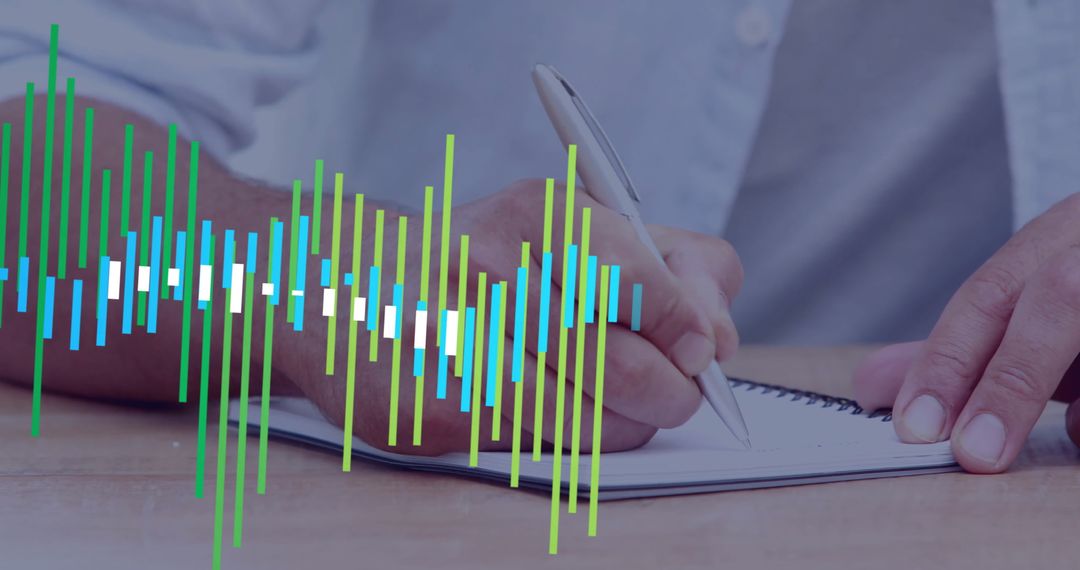 Businessman Writing with Financial Data Overlay Concept