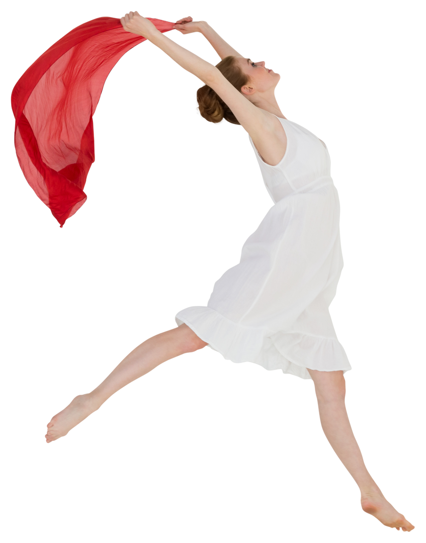 Transparent graceful dancer in white dress jumping with red scarf - Download Free Stock Images Pikwizard.com