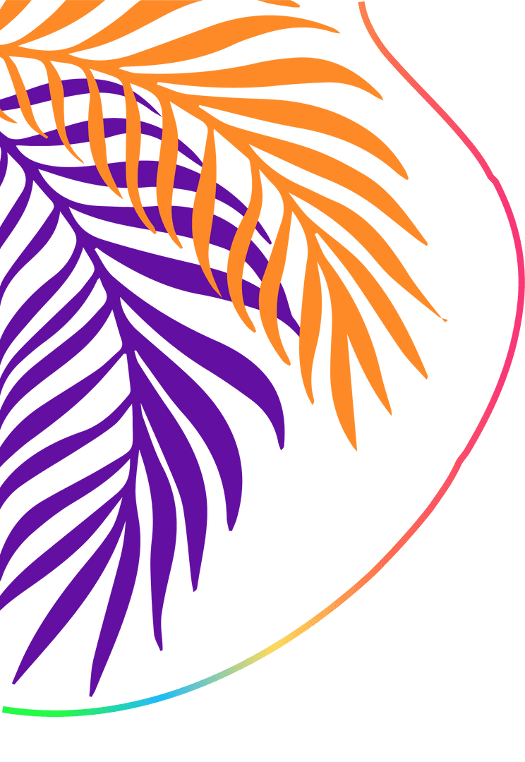 Tropical Orange and Purple Palm Fronds on Transparent Background