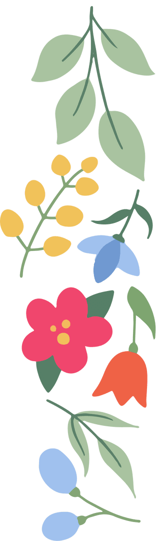 Colorful Botanical Elements on Transparent Background in Flat Design