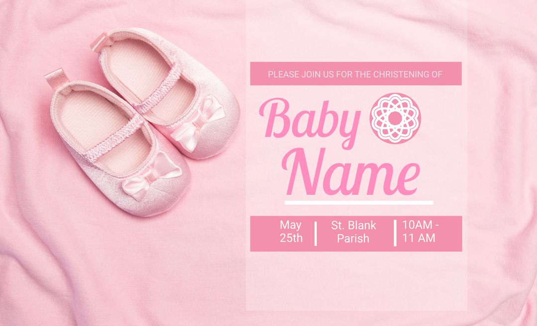 Pink Christening Invitation with Baby Shoes - Download Free Stock Templates Pikwizard.com