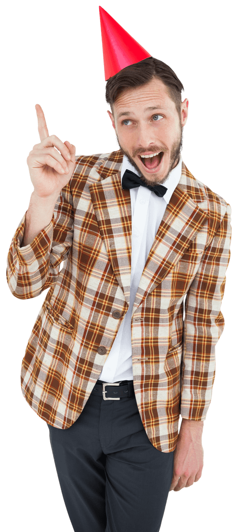 Geeky Hipster Celebrating with Red Party Hat