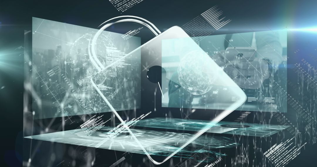 Digital Security Concept with Padlock Overlaying Data and Global Connections