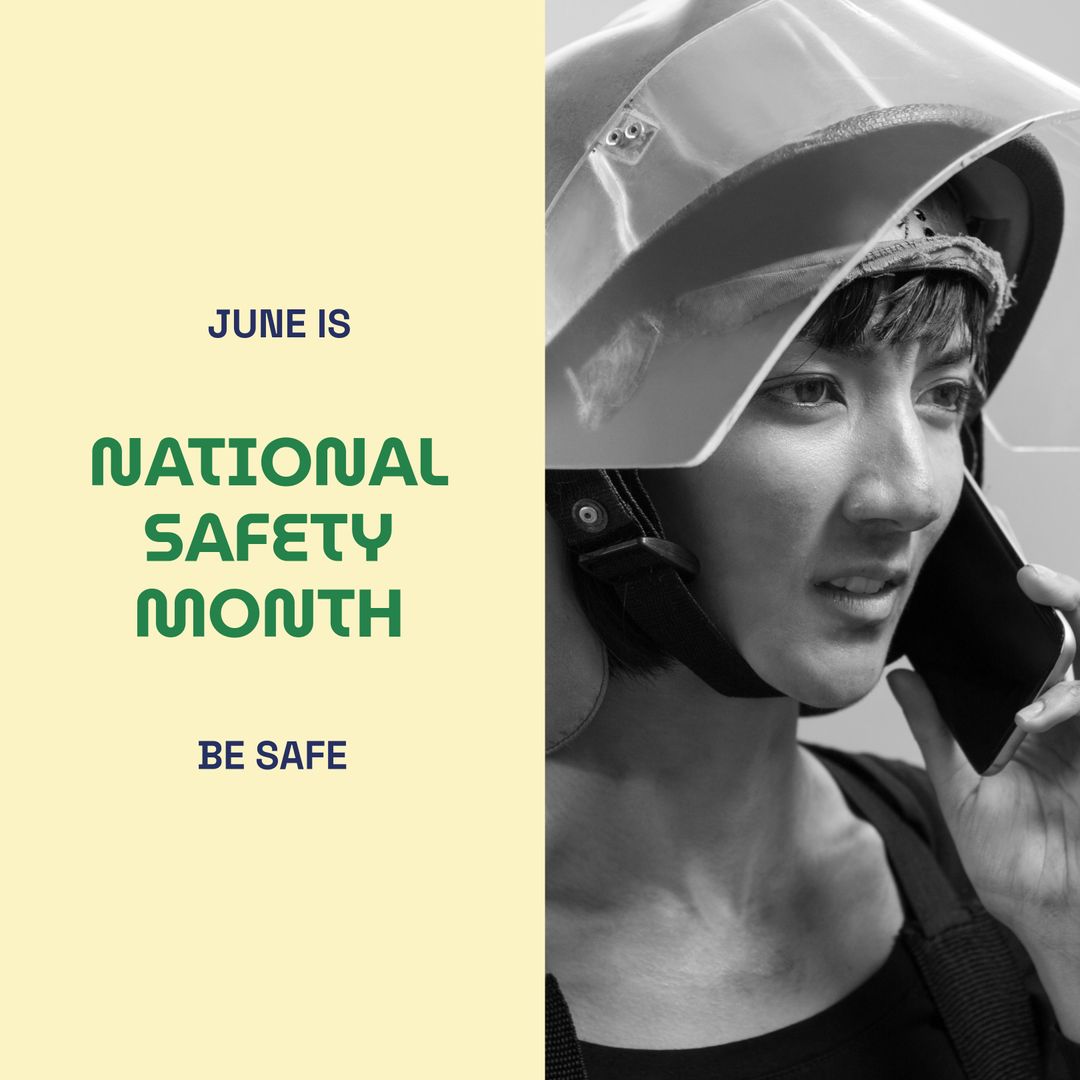 National Safety Month Awareness with Asian Woman in Safety Helmet - Download Free Stock Templates Pikwizard.com