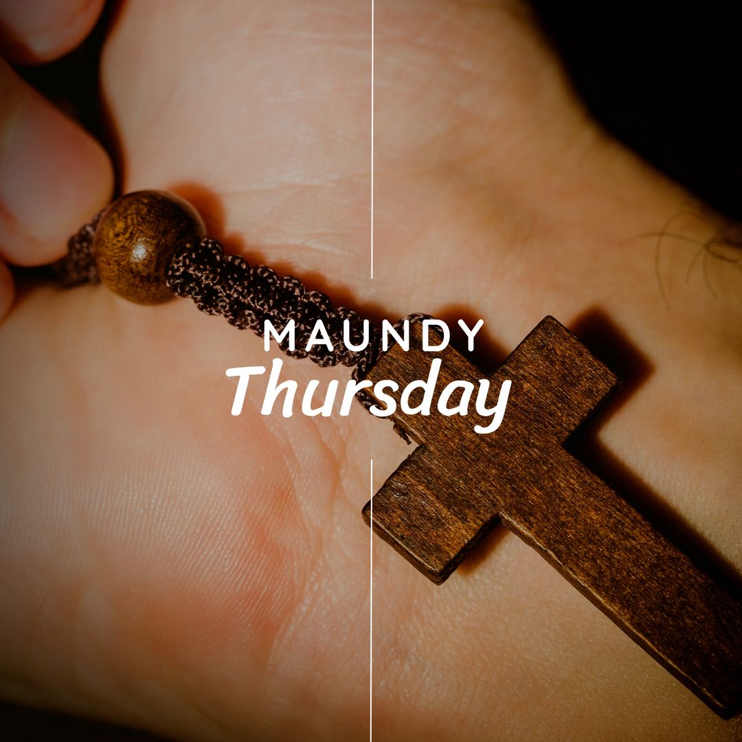 Hand Holding Rosary Beads with Mounted Cross for Maundy Thursday