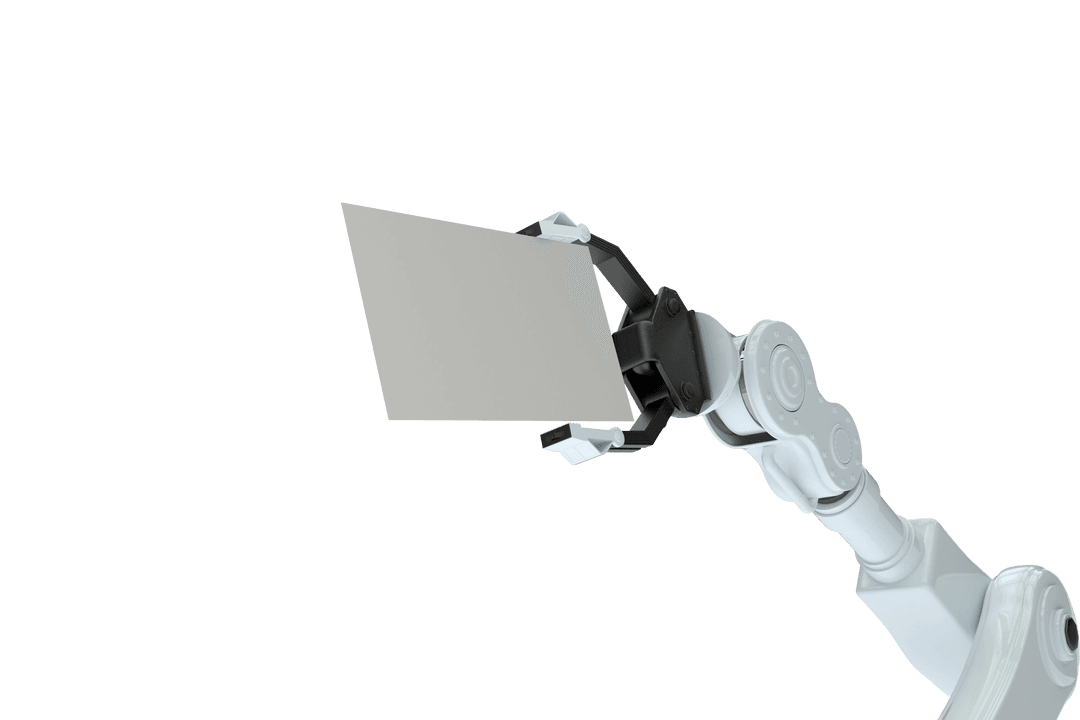 Transparent Robotic Arm Holding Blank Placard