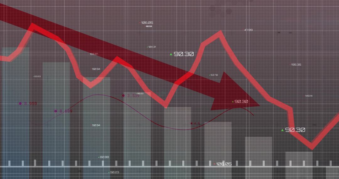 Financial Data Visualization with Declining Red Arrow