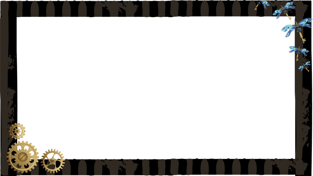 Teal Frame with Gold Gears and Blue Florals on Transparent Background