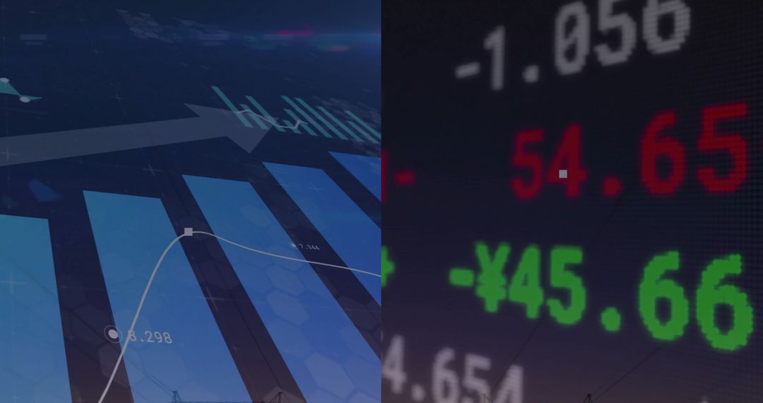 Digital Trading Interface with Charts and Ticker Displaying Market Trends