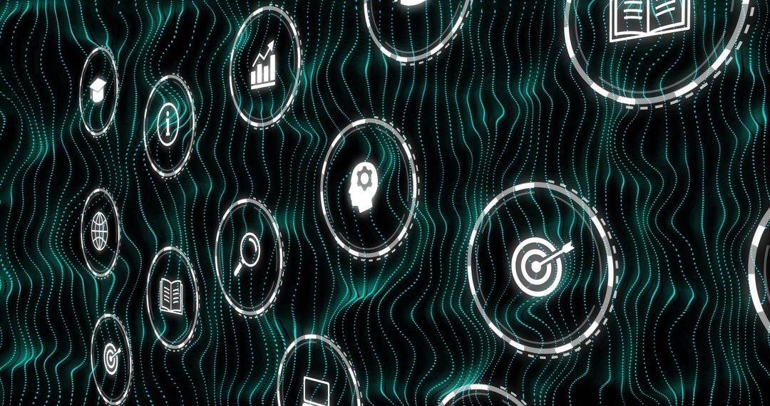 Data and Communication Icons with Digital Grid Interface