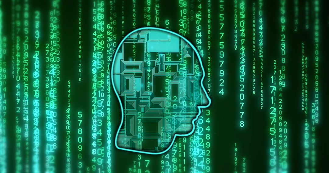 Futuristic AI Head with Digital Circuit Design