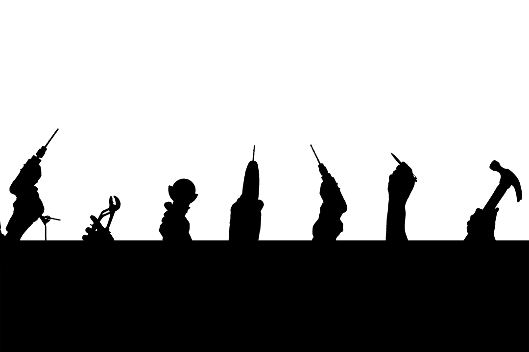 Transparent Vector Hands Holding Tools for Construction Concept