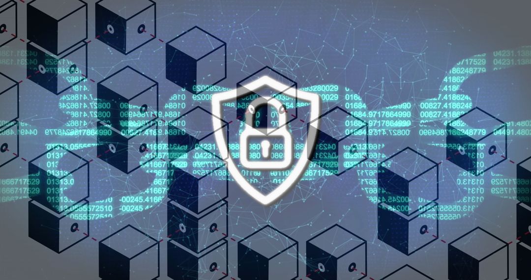 Cybersecurity Concept with Blockchain and Digital Lock Symbol