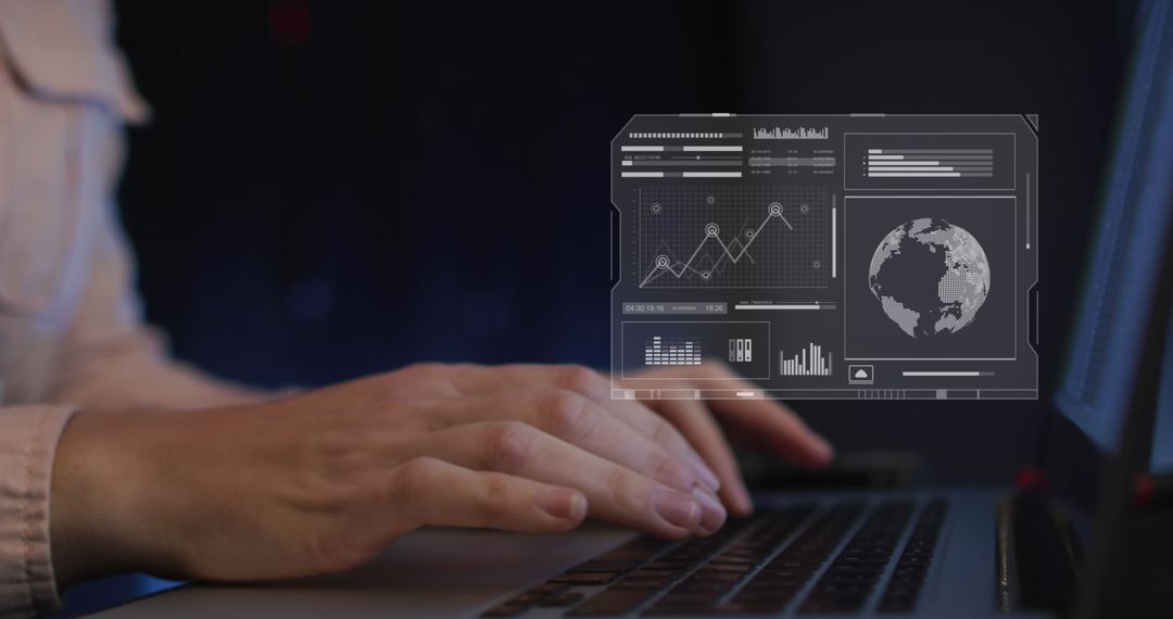 Person Analyzing Data Visualization on Laptop with Overlay Screen