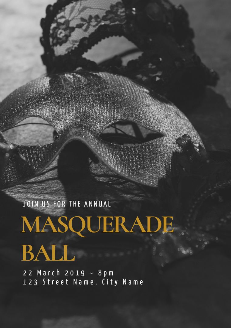 Elegant Masquerade Ball Invitation with Black and Gold Mask - Download Free Stock Templates Pikwizard.com