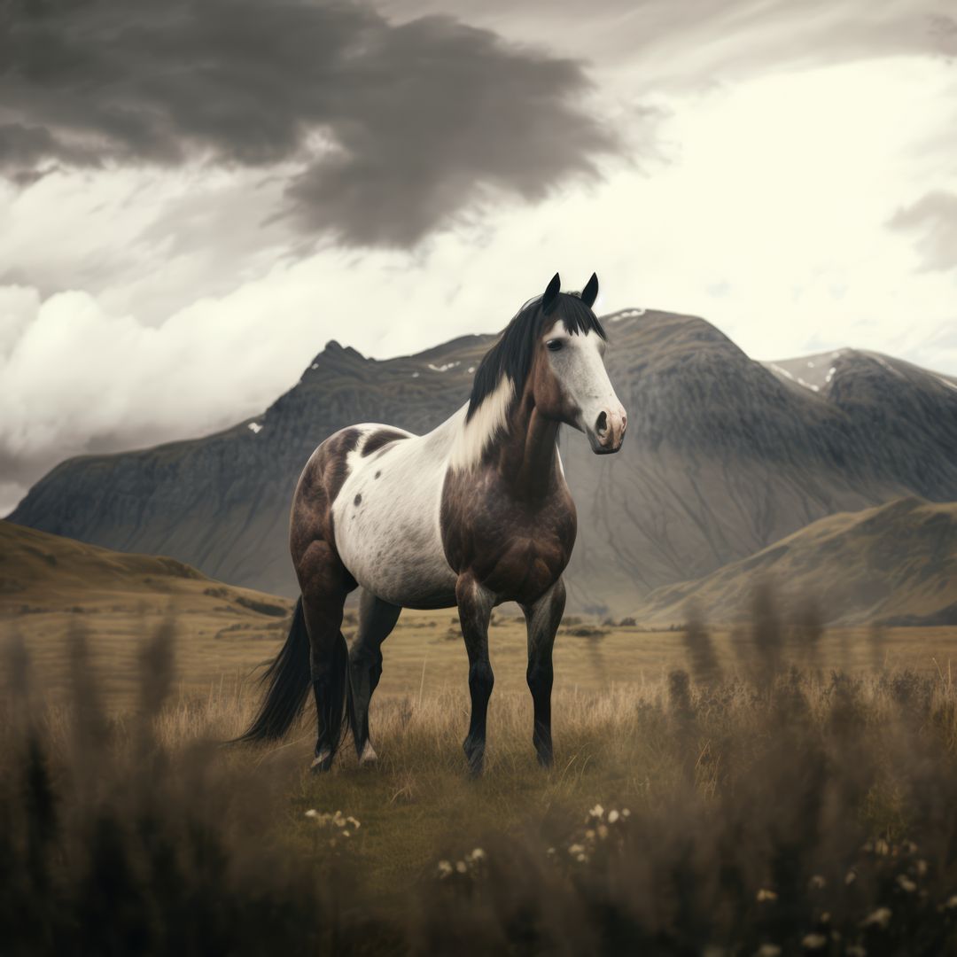 Brown and white horse standing in field, created using generative ai technology - Free Images, Stock Photos and Pictures on Pikwizard.com