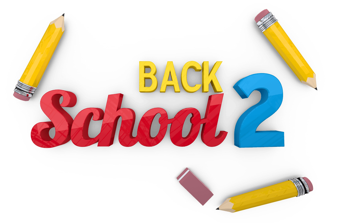 Colorful Back to School 2D Text with Pencils on Transparent Background