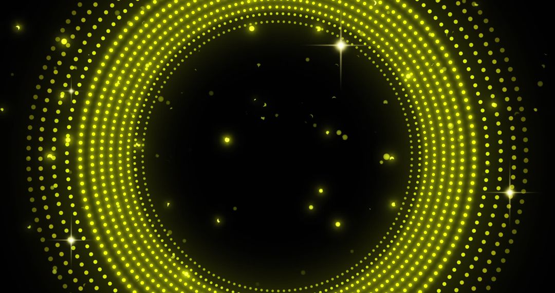 Dynamic Spinning Yellow Light Circles on Black Background