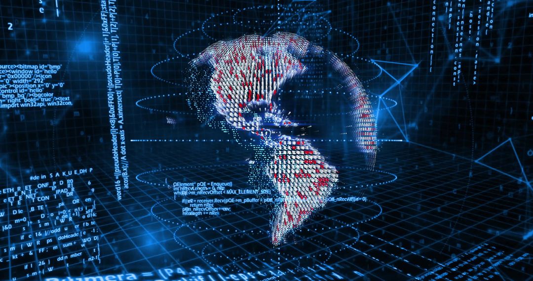 3D Digital Globe with Coding Elements and Futuristic Technology