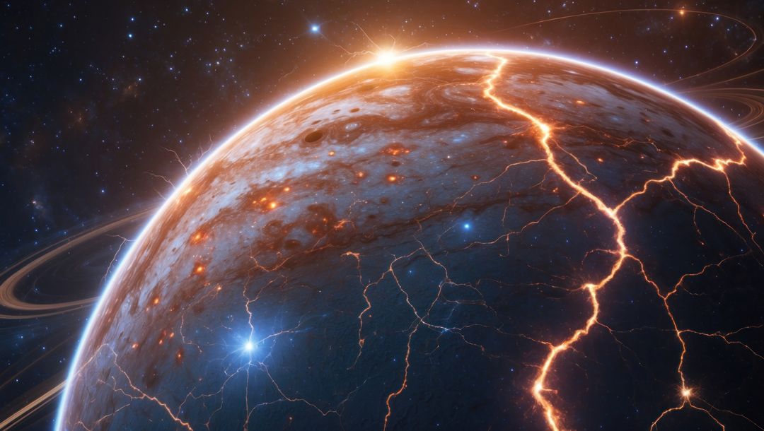 Glowing Planet with Lava Cracks in Deep Space