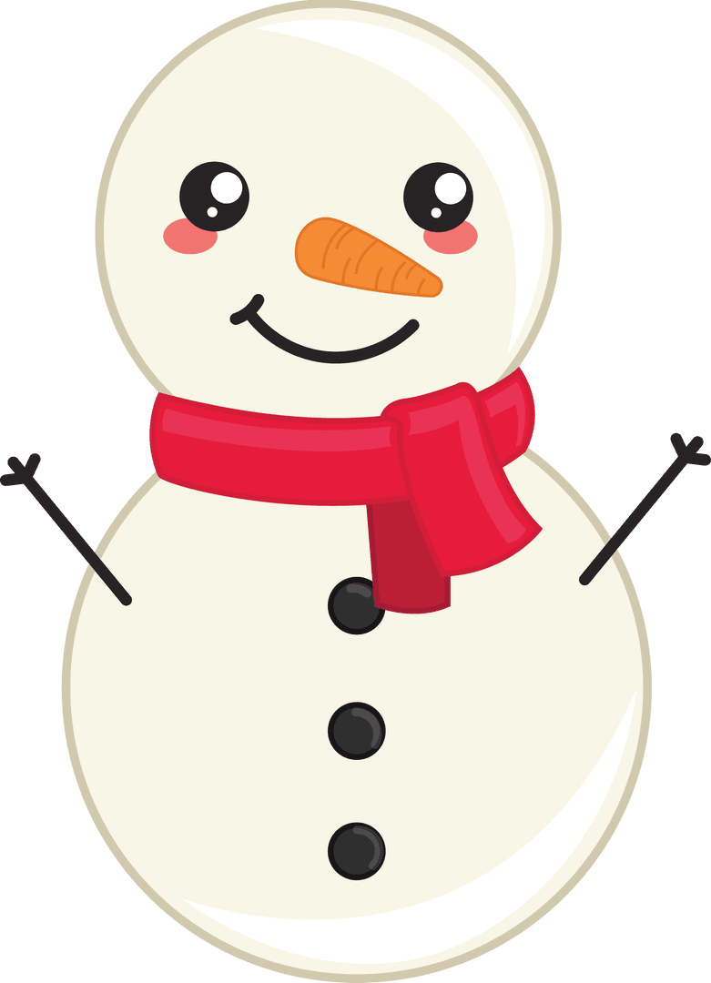 Cheerful Snowman Vector with Red Scarf on Transparent Background