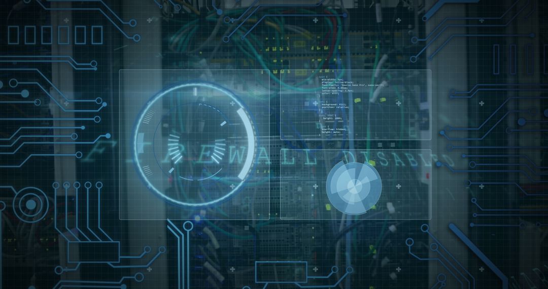 Futuristic Digital Overlay on Server Room for Data Processing
