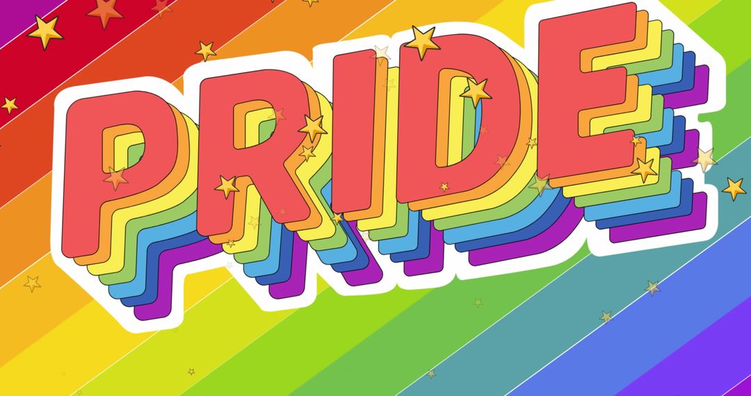 Colorful Pride Text with Rainbow Background and Stars - Free Images, Stock Photos and Pictures on Pikwizard.com