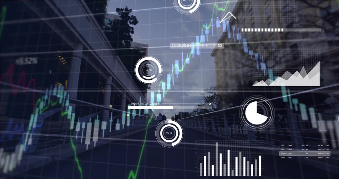 Digital Data Processing Over Urban Cityscape Background