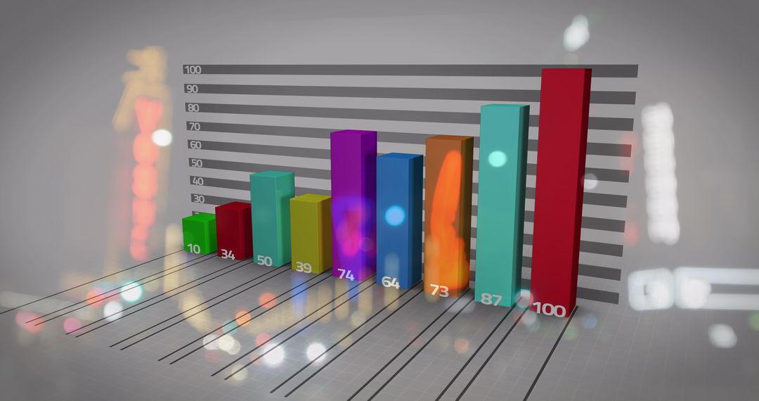 Colorful 3D Bar Graph Overlay on Cityscape