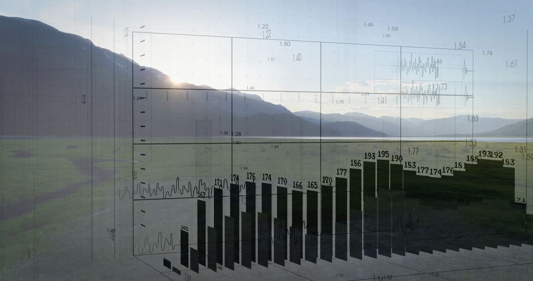 3D Bar Chart Over Grassy Valley for Data Analytics