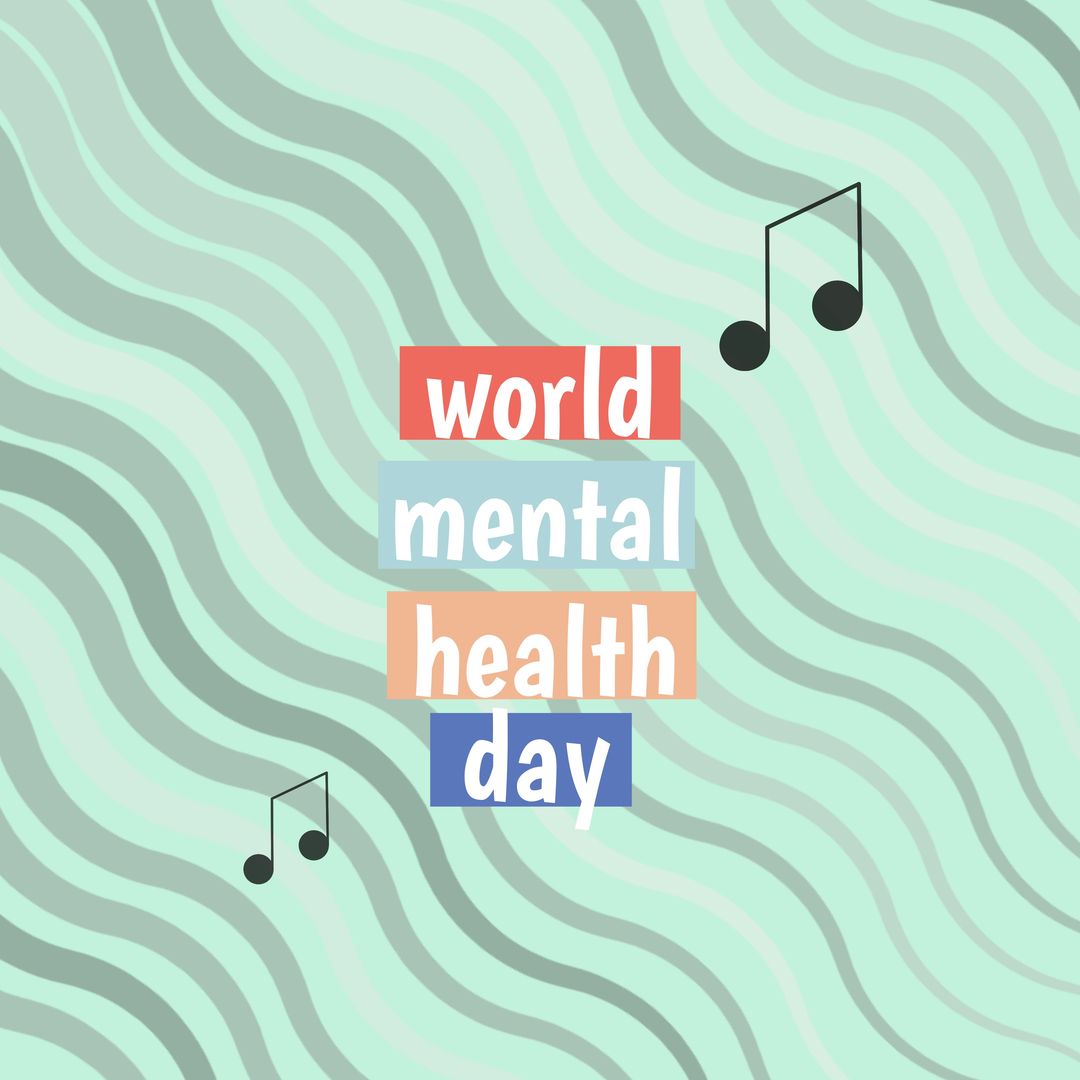 World Mental Health Day Poster with Musical Notes on Wavy Green Background - Download Free Stock Templates Pikwizard.com