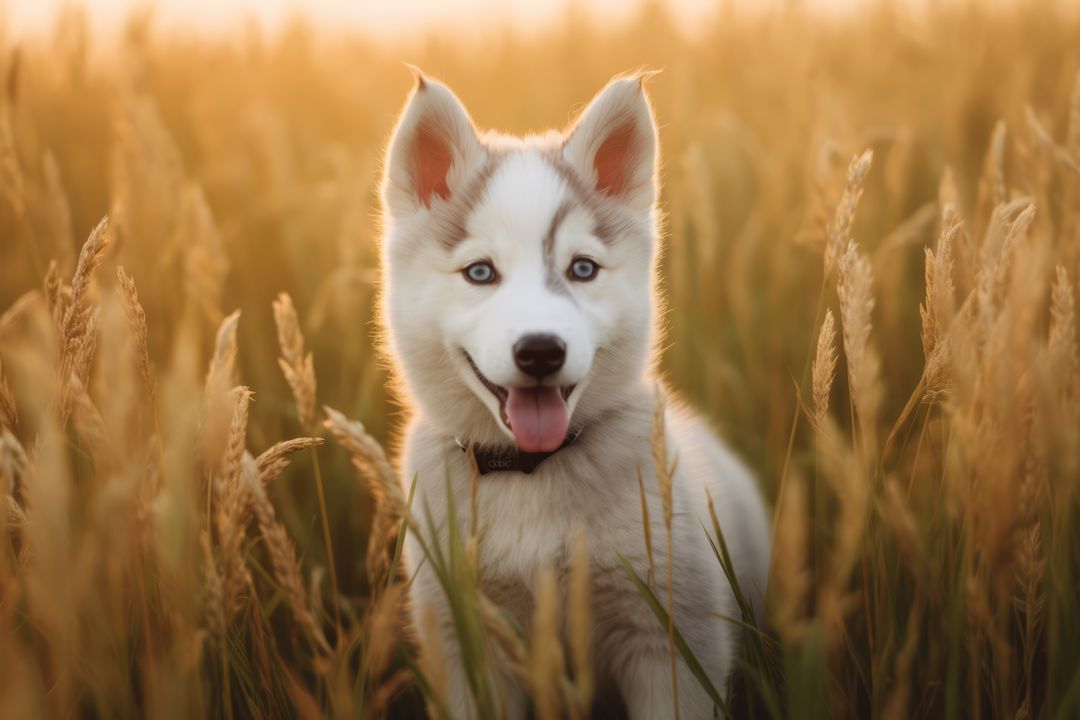 Adorable Husky Puppy in Golden Field at Sunset - Free Images, Stock Photos and Pictures on Pikwizard.com