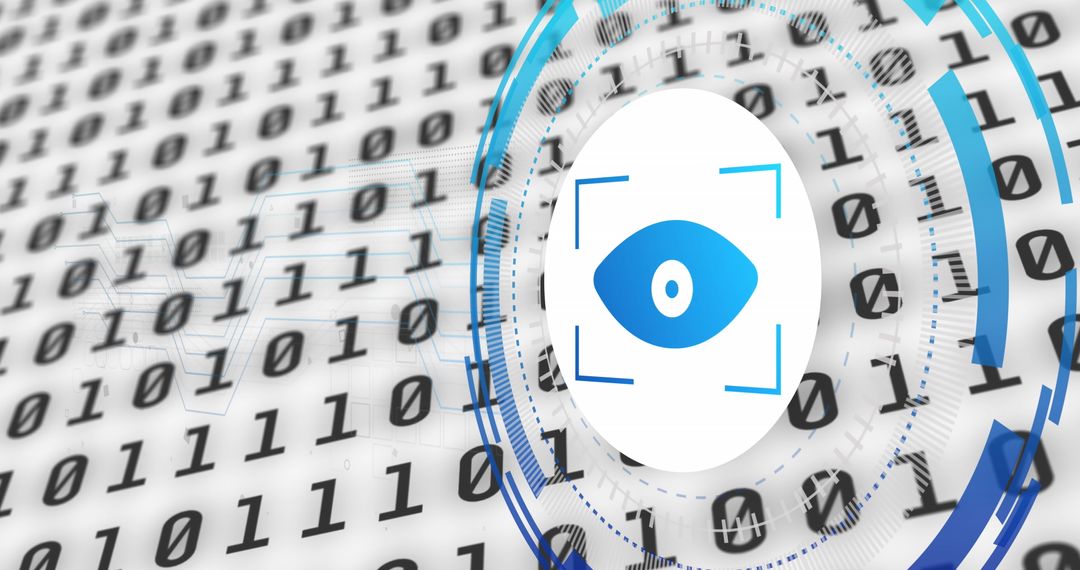 Digital Data Processing with Eye Icon Representing Security