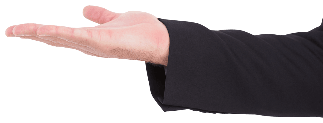 Businessman's Open Hand for Presentation with Transparent Background