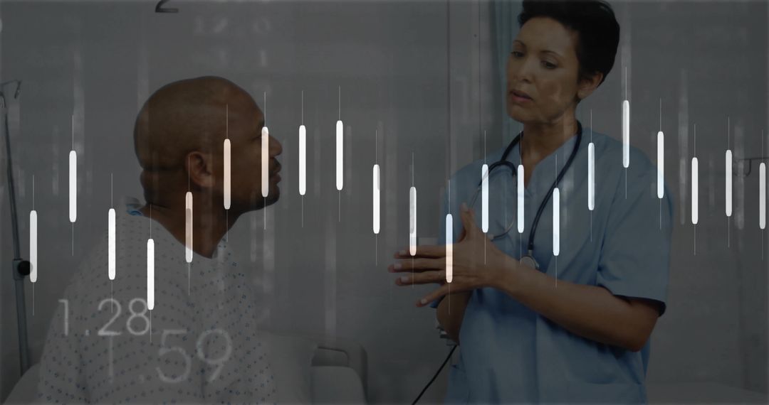 Nurse Consulting Patient with Medical Data Visualization Overlay