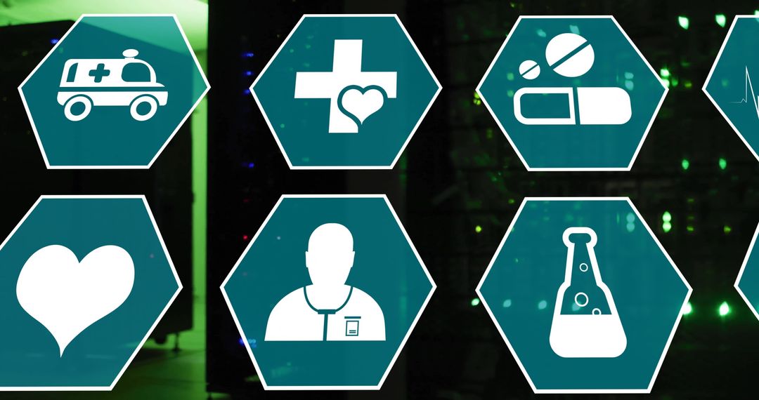 Medical Icons and Data Processing on Computer Servers Background