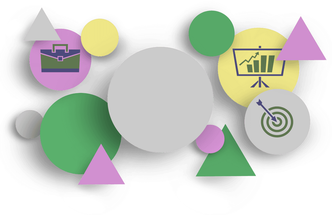 Colorful Transparent Geometric Shapes with Business Icons Illustration