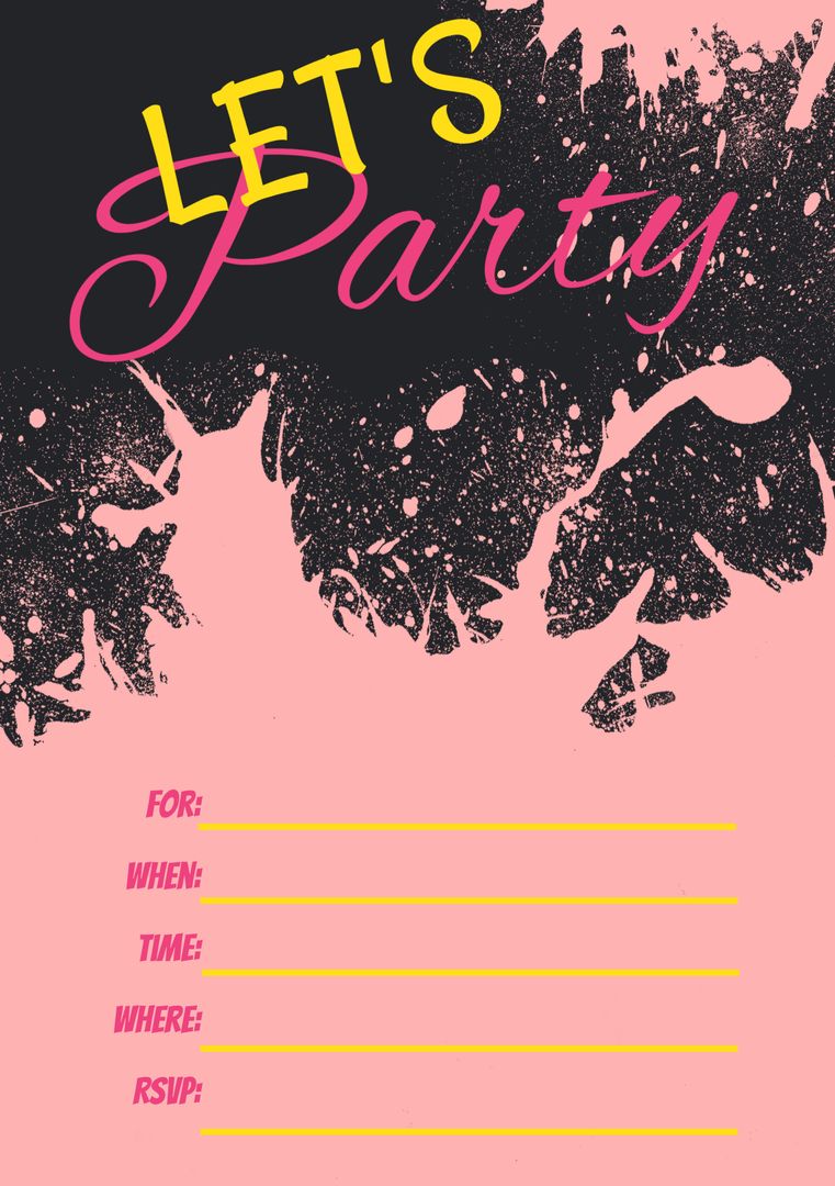 Vibrant Pink and Black Party Invitation Template - Download Free Stock Templates Pikwizard.com