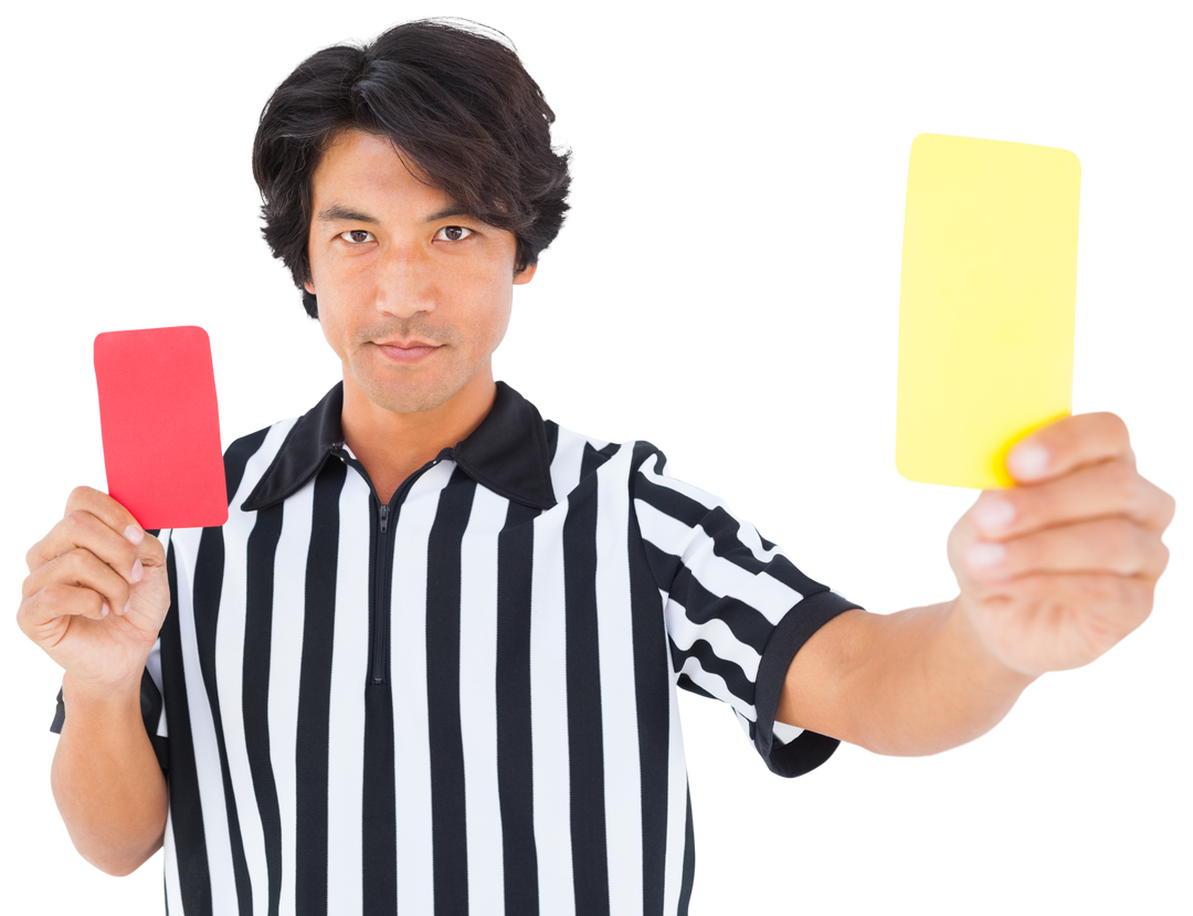 Transparent Referee Showing Red and Yellow Cards in Stripe Shirt - Download Free Stock Images Pikwizard.com