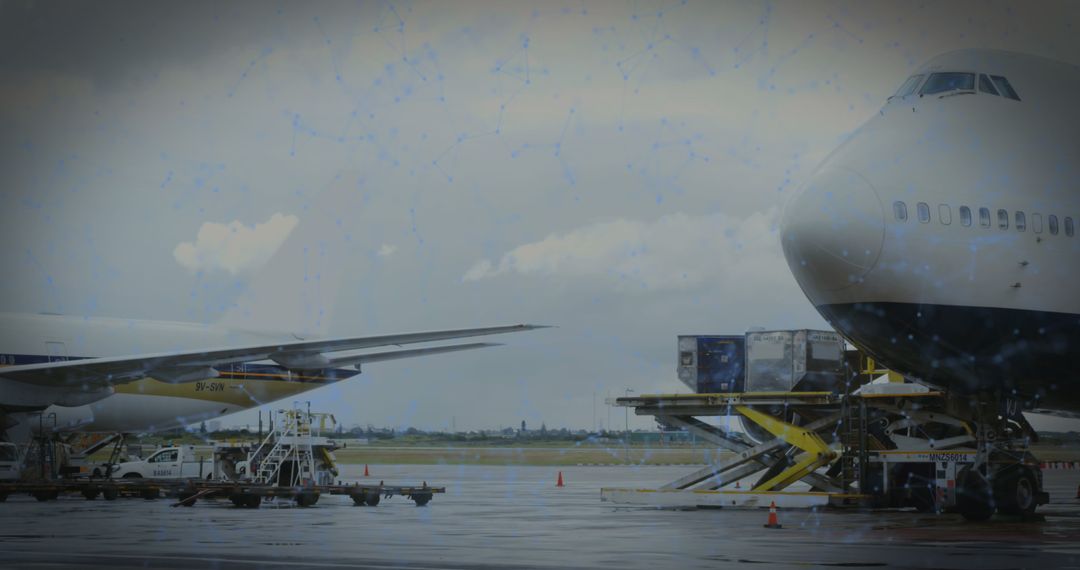 Airplane Taking Off with Digital QR Code Overlay