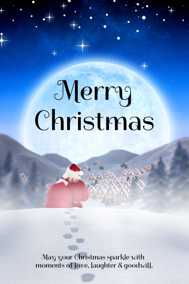 Santa Claus Christmas Greeting with Snowy Village and Full Moon - Download Free Stock Templates Pikwizard.com