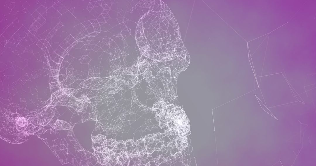 Digital Skull Made of Network Connections in Purple Gradient