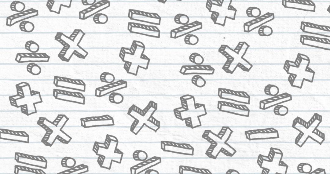 Seamless Math Symbols Pattern on Lined Notebook Background