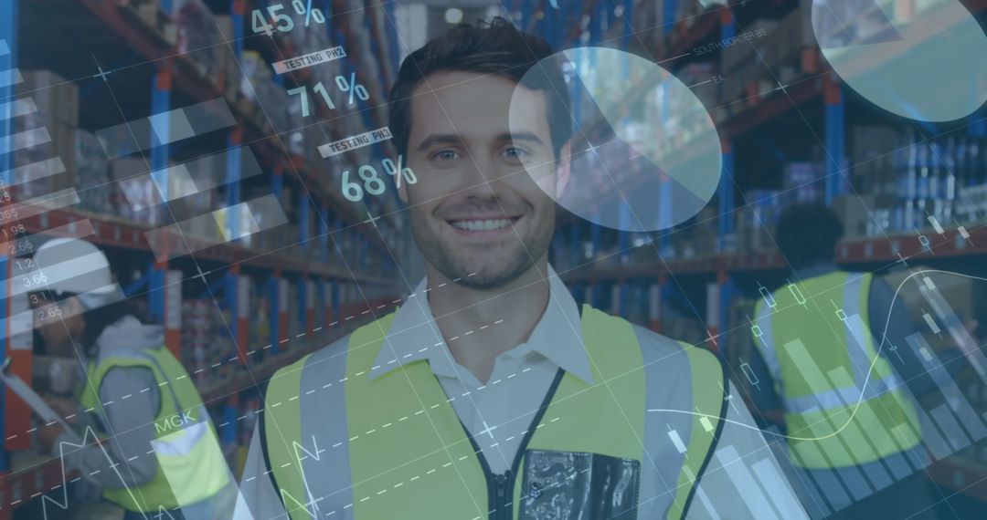Logistics Worker Analyzing Warehouse Data Overlay