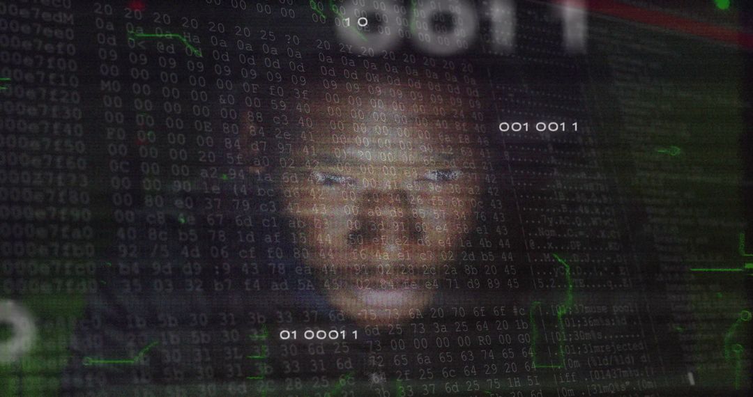 Digital Interface with Human Face and Cybersecurity Data Overlay