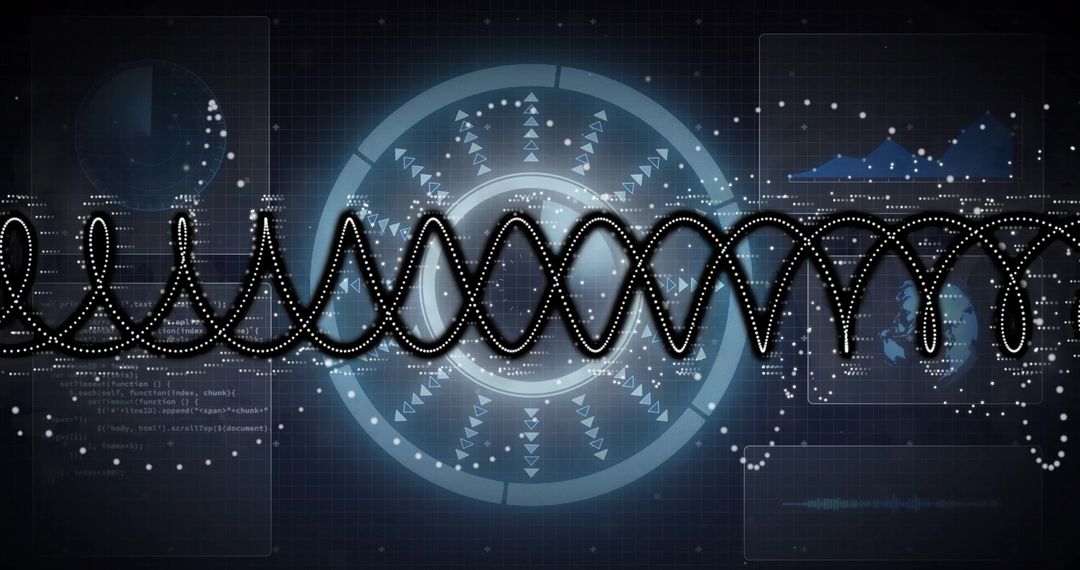 Futuristic Interface with Dotted Sine Wave and HUD Elements