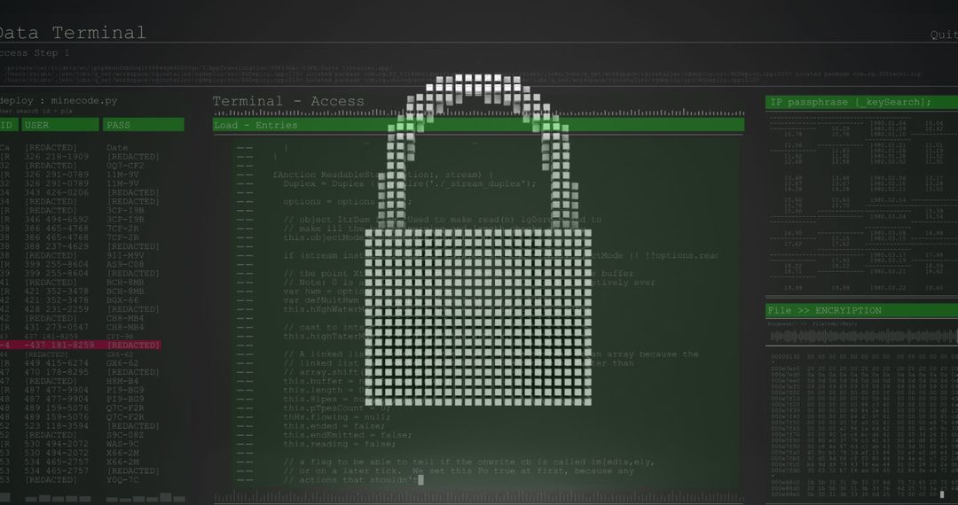 Cybersecurity Concept with Digital Padlock and Data Terminal