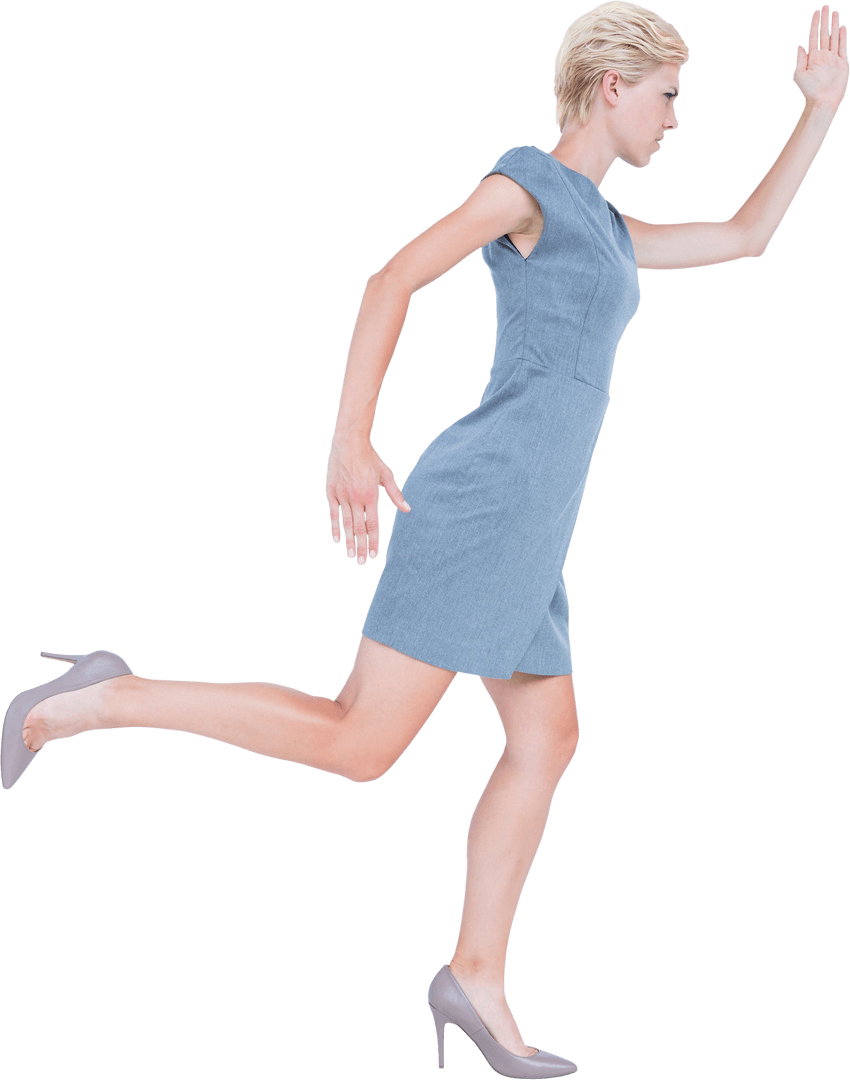 Caucasian Businesswoman Running on Transparent Background